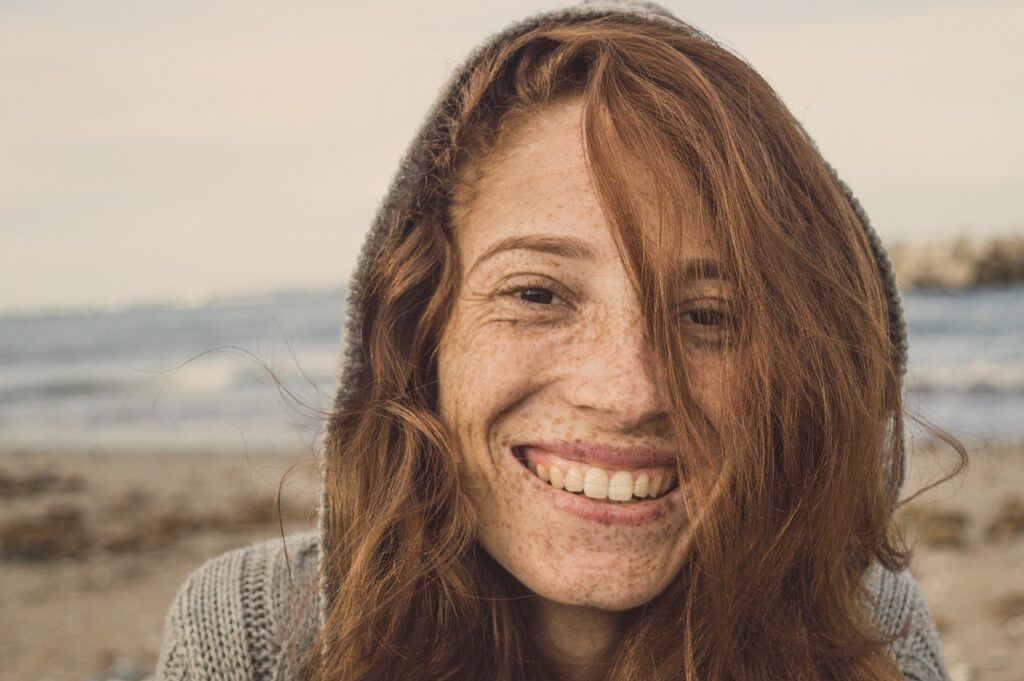 redhead, woman, smile